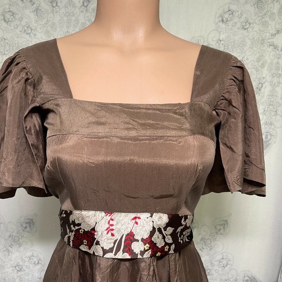 Miss Me 100% Silk Blouse sz Sm Womens Flutter Sleeve Floral Waist Babydoll Top - Picture 2 of 10